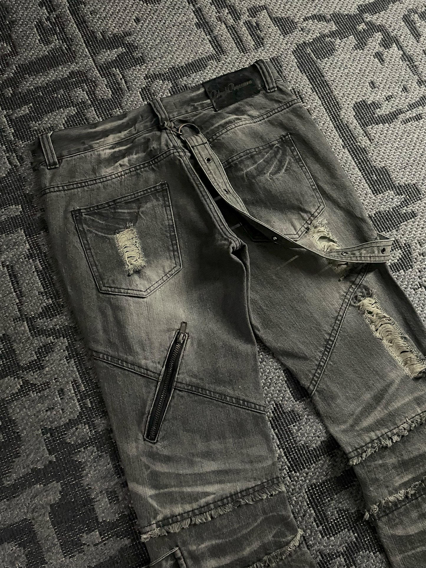 Black Baccara Bondage Distressed Flared Jeans