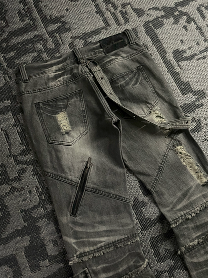 Black Baccara Bondage Distressed Flared Jeans