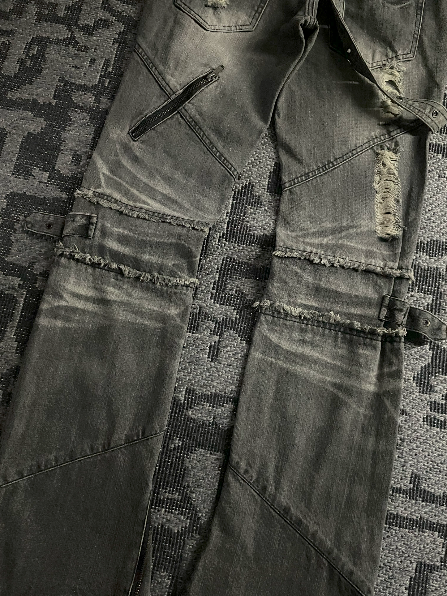 Black Baccara Bondage Distressed Flared Jeans