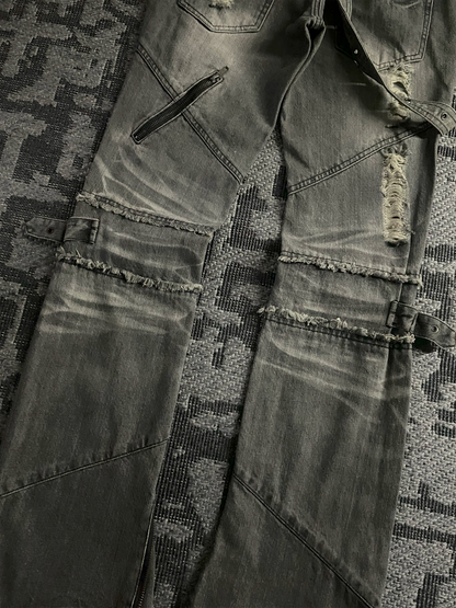 Black Baccara Bondage Distressed Flared Jeans