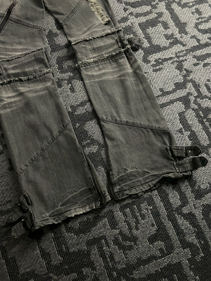 Black Baccara Bondage Distressed Flared Jeans