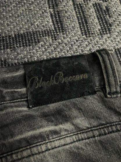 Black Baccara Bondage Distressed Flared Jeans