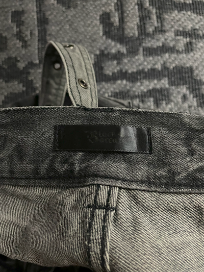 Black Baccara Bondage Distressed Flared Jeans