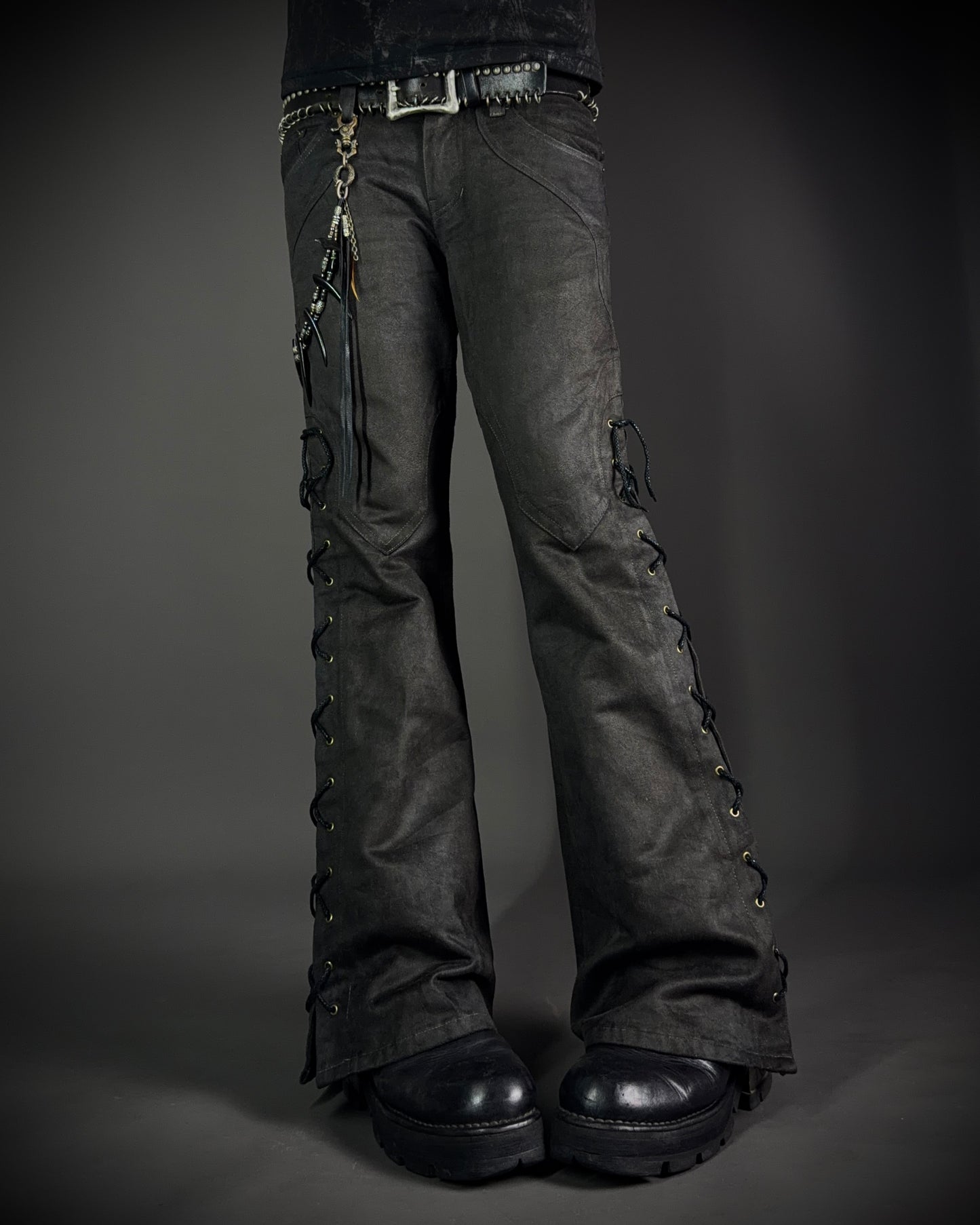 Tornado Mart Suede Lace Up Flared Pants