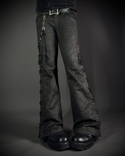 Tornado Mart Suede Lace Up Flared Pants