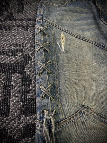 Semantic Design Thigh Lace-Up Flared Jeans