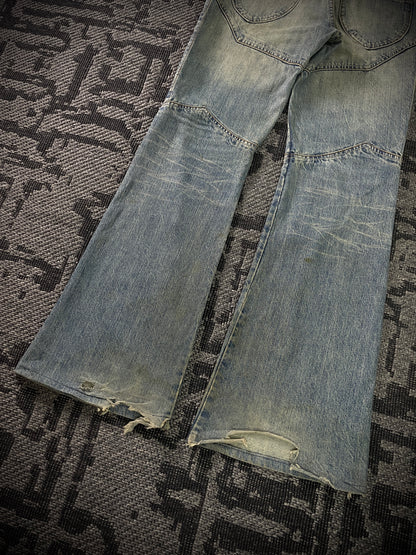 Semantic Design Thigh Lace-Up Flared Jeans