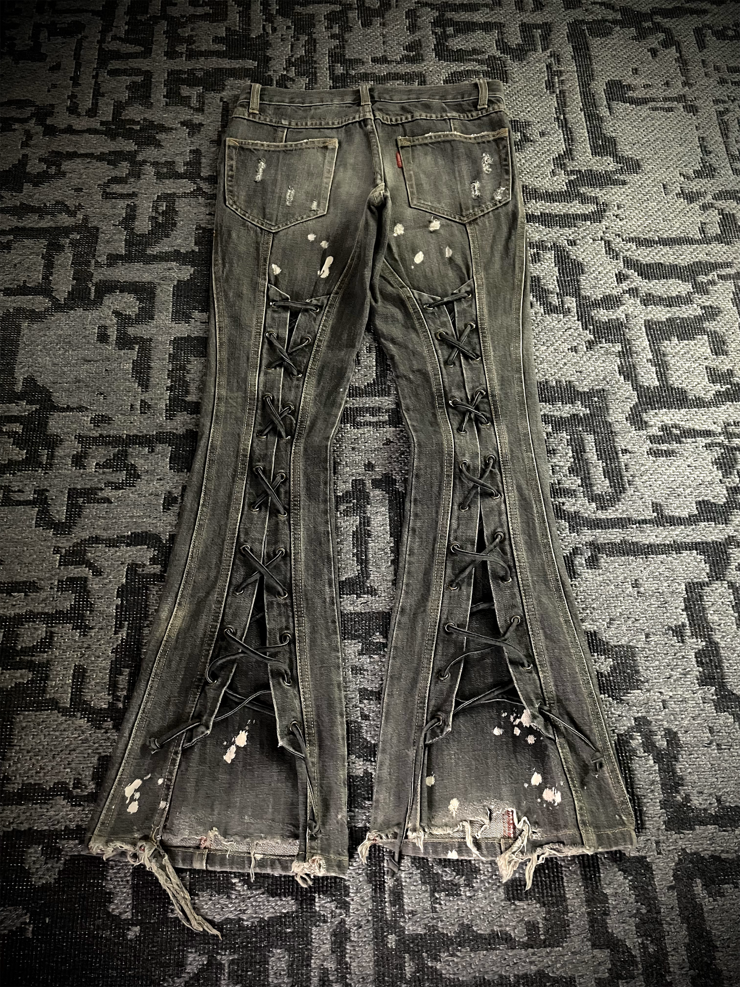 Tornado Mart Back Long Lace Up Flared Jeans