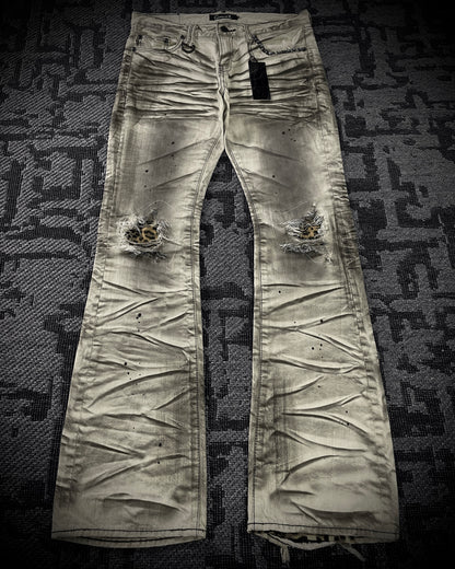 CavariA Leopard Claw Mask Flared Jeans