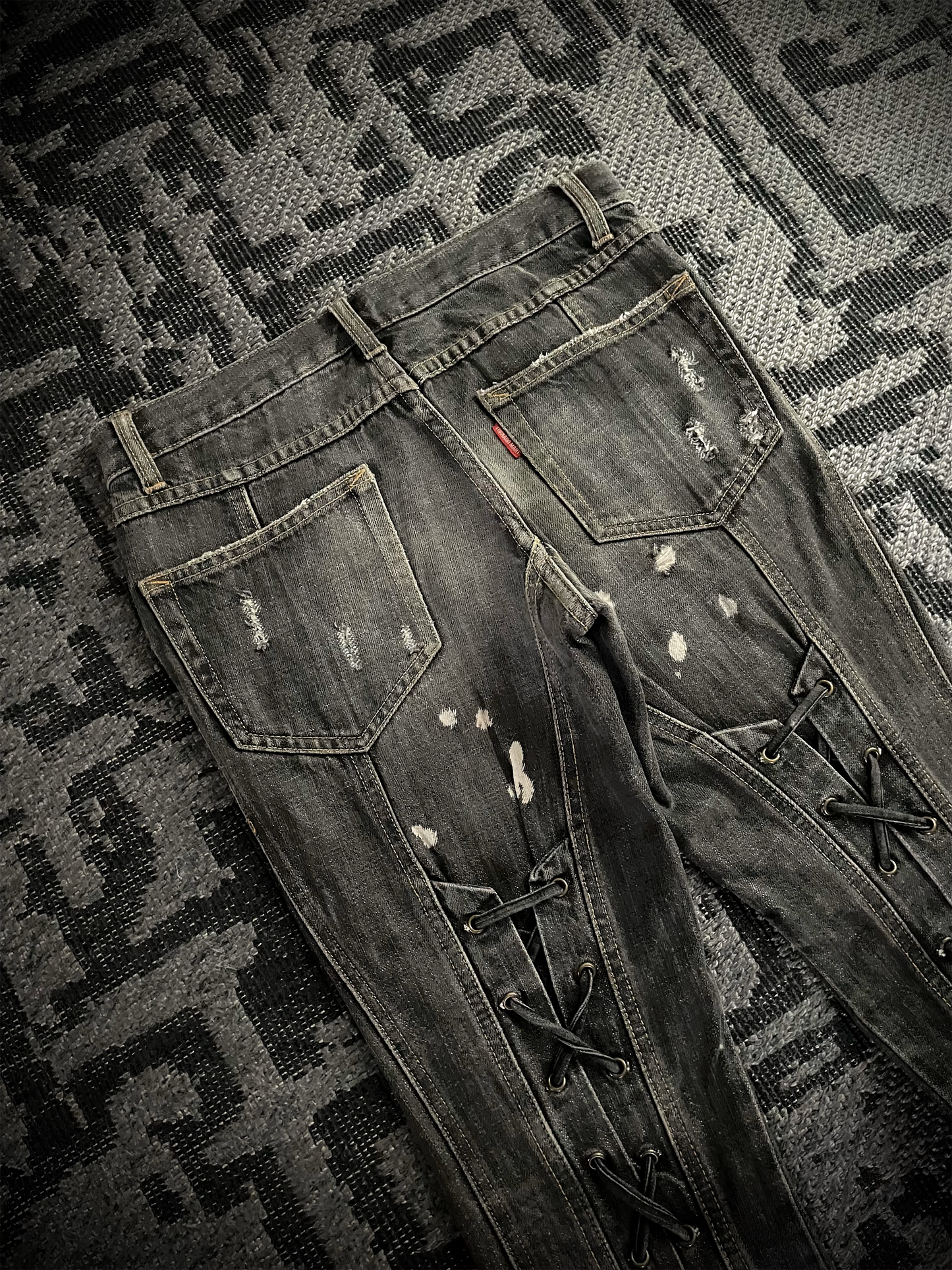 Tornado Mart Back Long Lace Up Flared Jeans