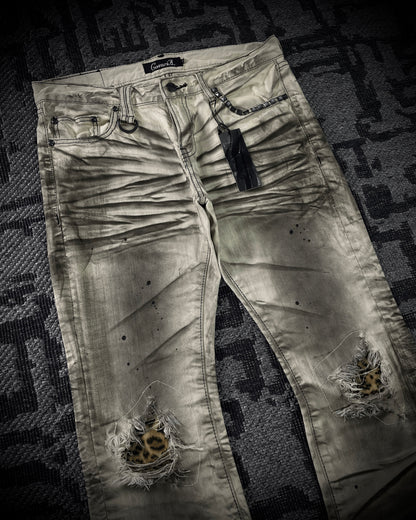 CavariA Leopard Claw Mask Flared Jeans