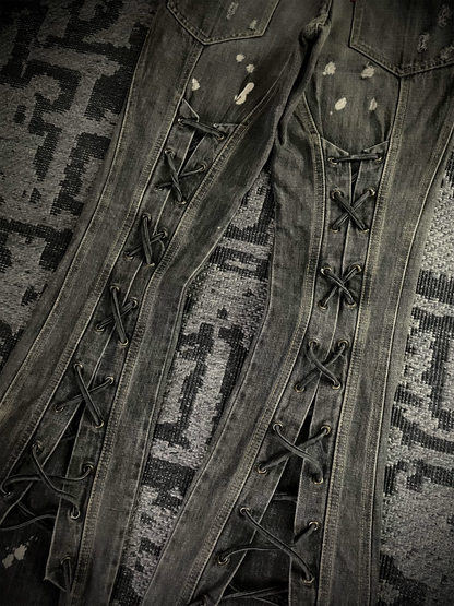 Tornado Mart Back Long Lace Up Flared Jeans