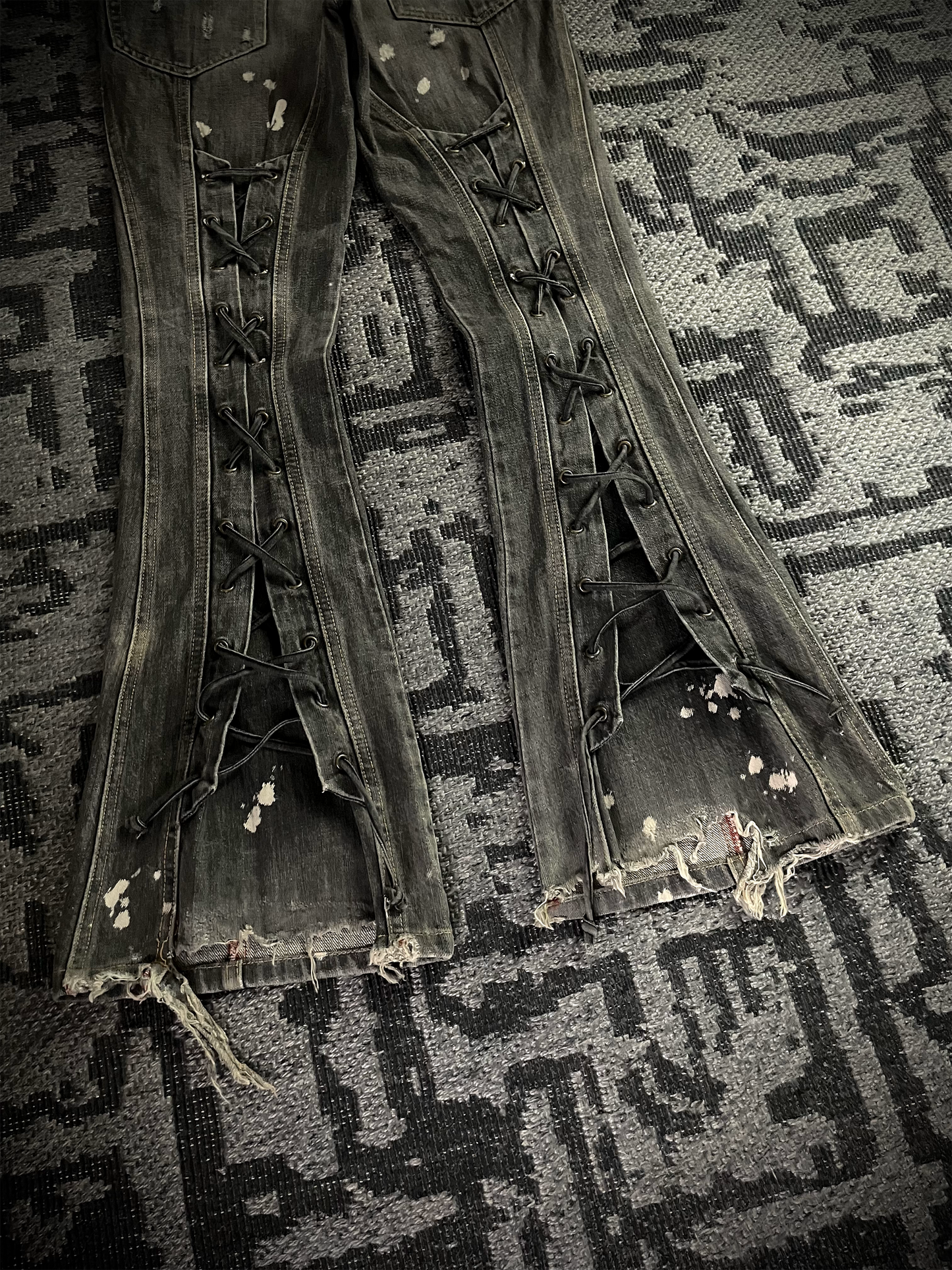 Tornado Mart Back Long Lace Up Flared Jeans