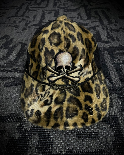 Roen Leopard Fur Skull Trucker Cap Chain