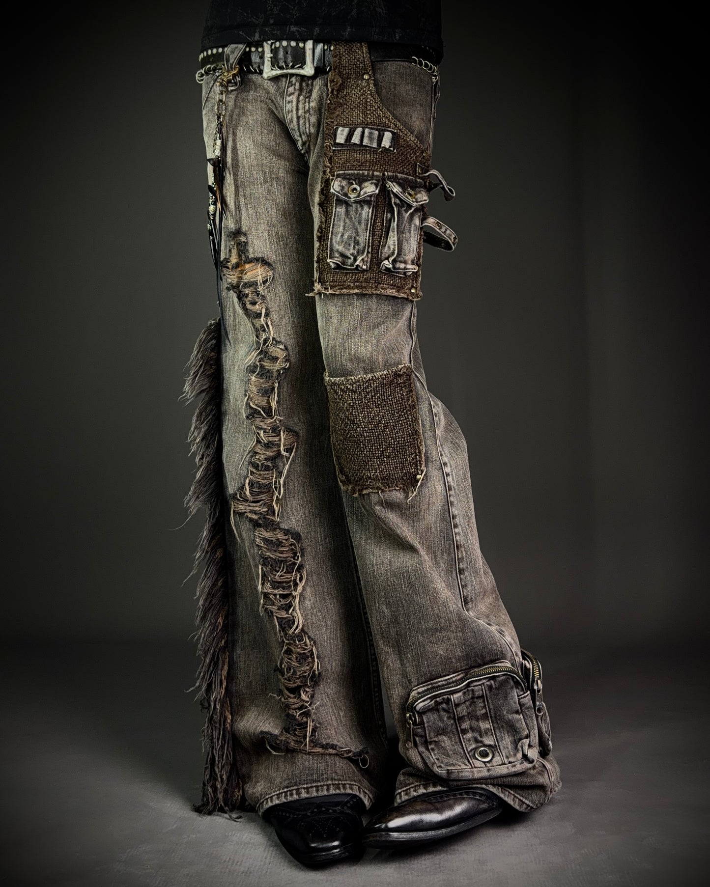 VERONICA by LED RECHWE “Crazy Racer” Mud Washed Utility Flared Denim