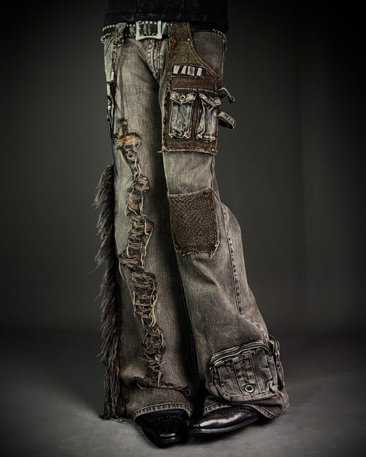 VERONICA by LED RECHWE “Crazy Racer” Mud Washed Utility Flared Denim