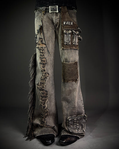 VERONICA by LED RECHWE “Crazy Racer” Mud Washed Utility Flared Denim