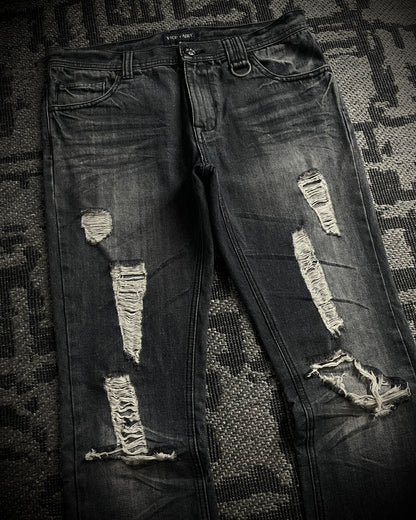 Vice Fairy Washed Grey Distressed Bootcut Jeans