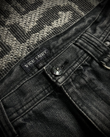 Vice Fairy Washed Grey Distressed Bootcut Jeans
