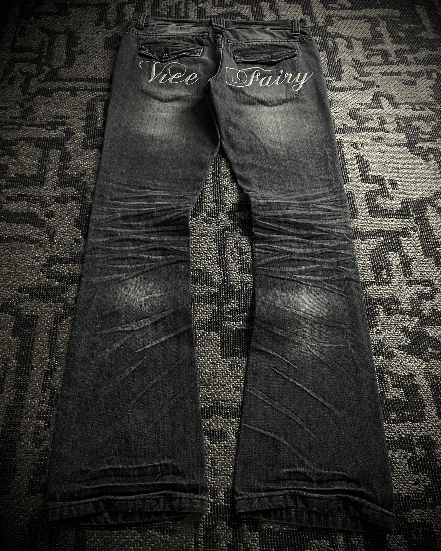 Vice Fairy Washed Grey Distressed Bootcut Jeans