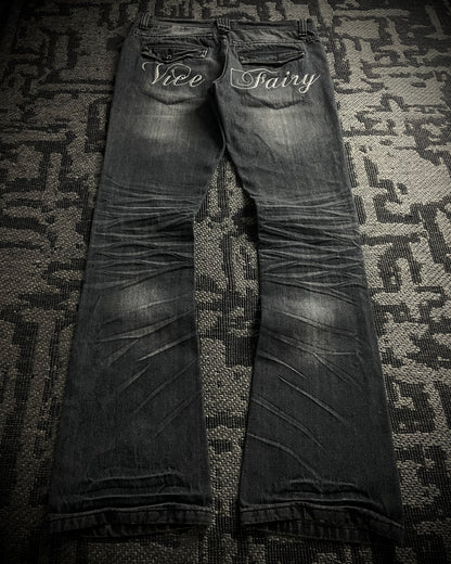 Vice Fairy Washed Grey Distressed Bootcut Jeans