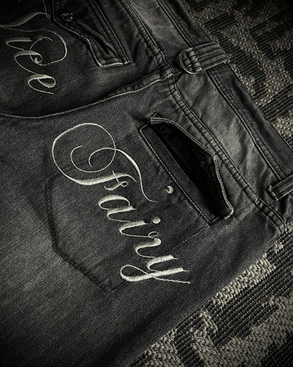 Vice Fairy Washed Grey Distressed Bootcut Jeans