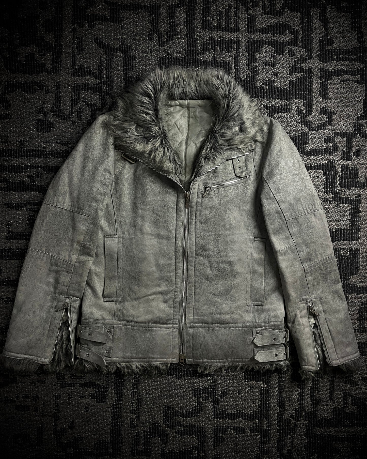 Tornado Mart Wolf Grey Faux Fur Jacket