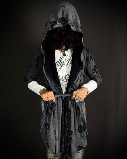 Bernings Sho Skull Draped Double Layer Hooded Cardigan