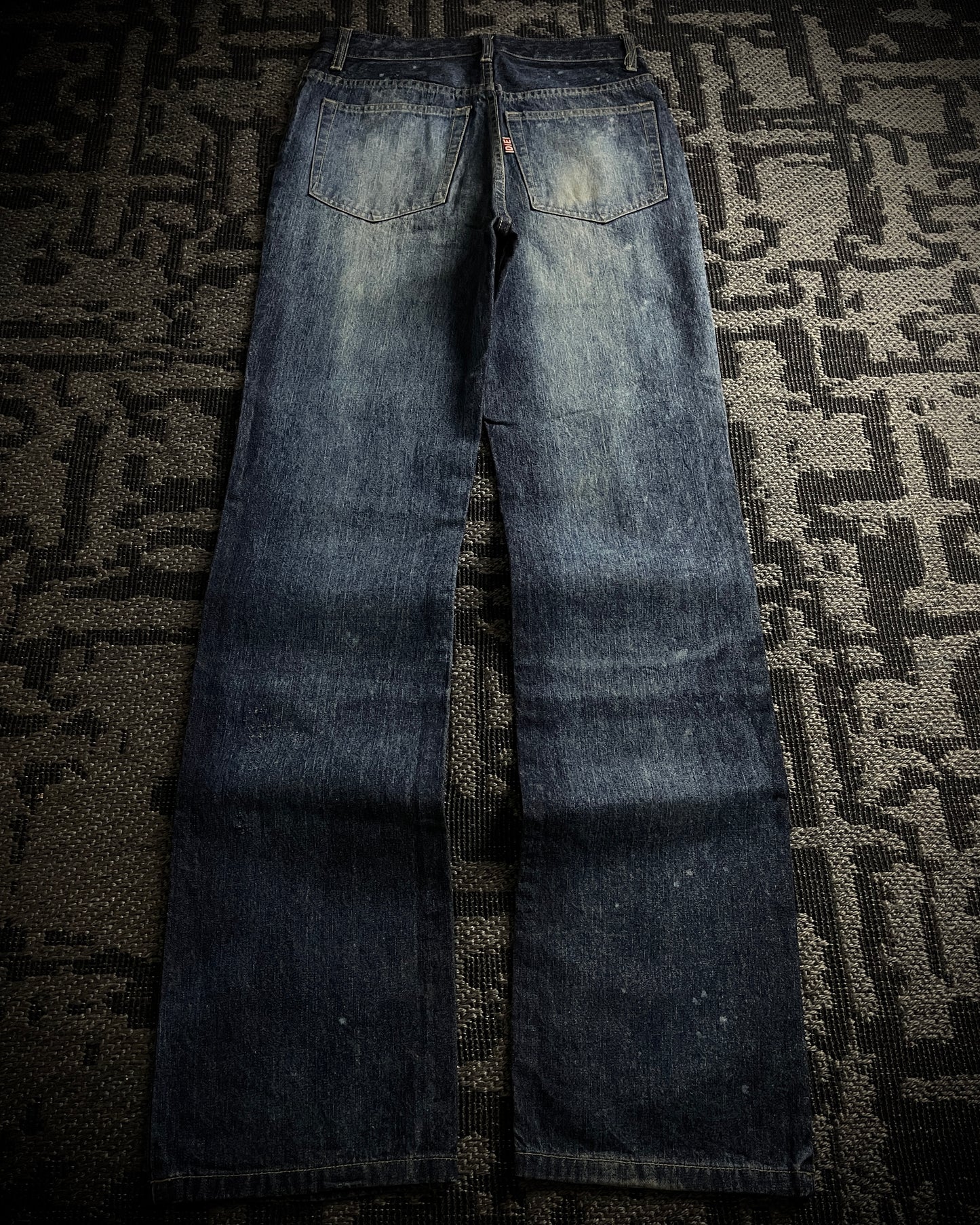 H.Naoto+Die Skull Poem Print Slim Straight Jeans