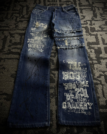 Bernings Sho Distressed Poem Studded Bootcut Denim