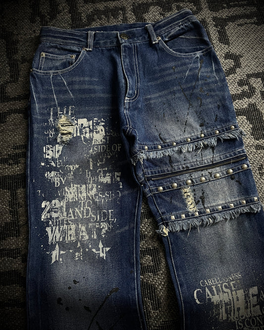 Bernings Sho Distressed Poem Studded Bootcut Denim