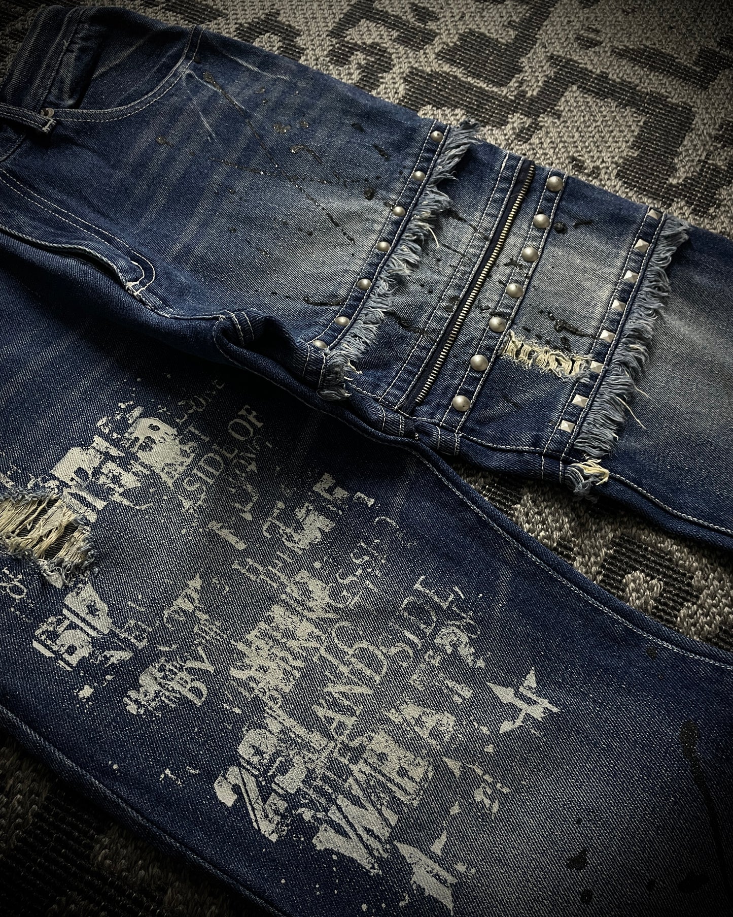 Bernings Sho Distressed Poem Studded Bootcut Denim