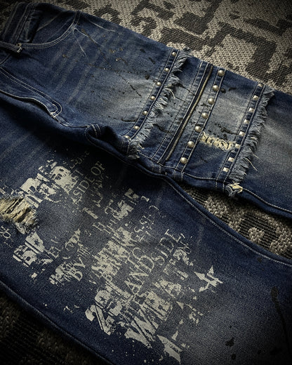 Bernings Sho Distressed Poem Studded Bootcut Denim