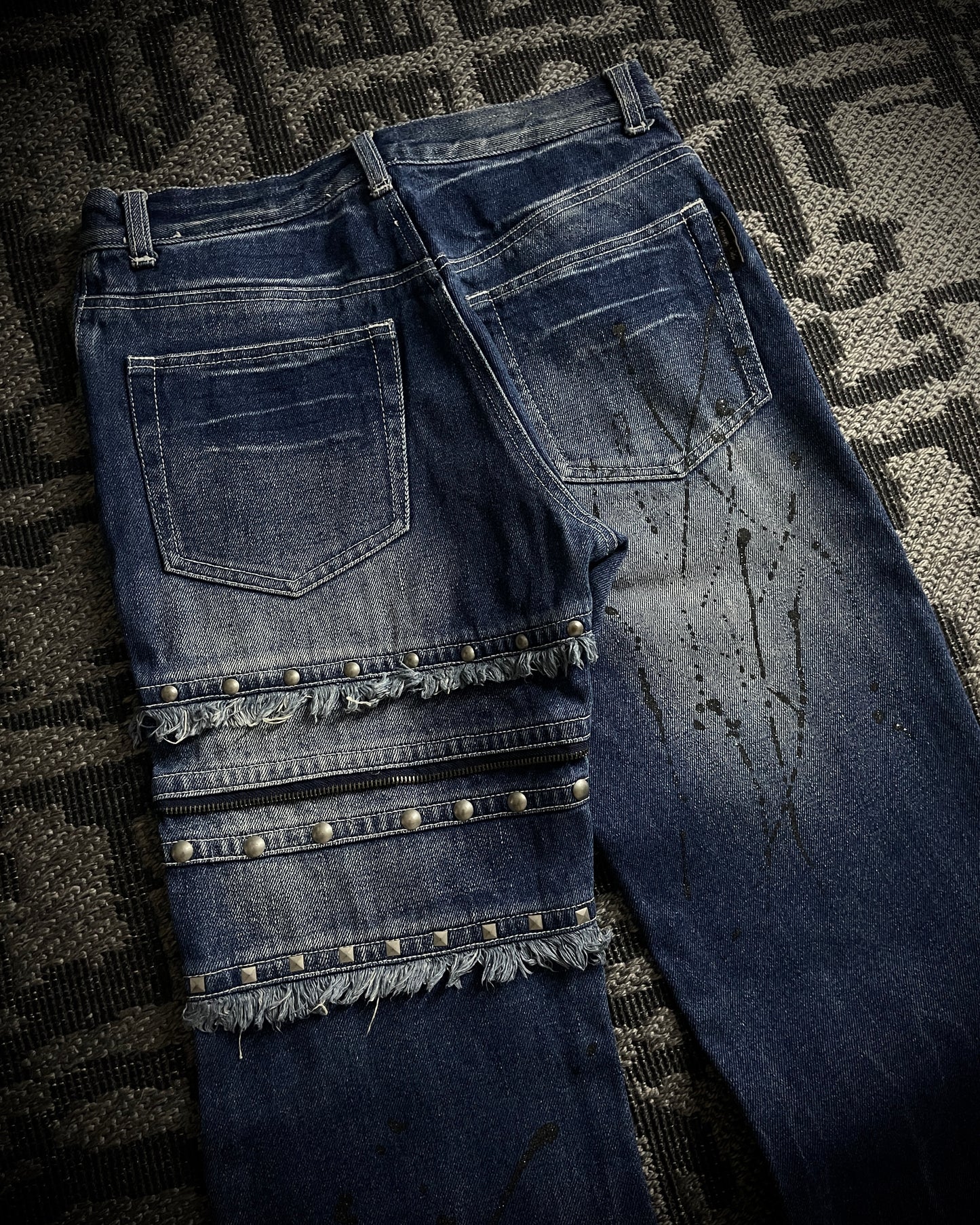 Bernings Sho Distressed Poem Studded Bootcut Denim