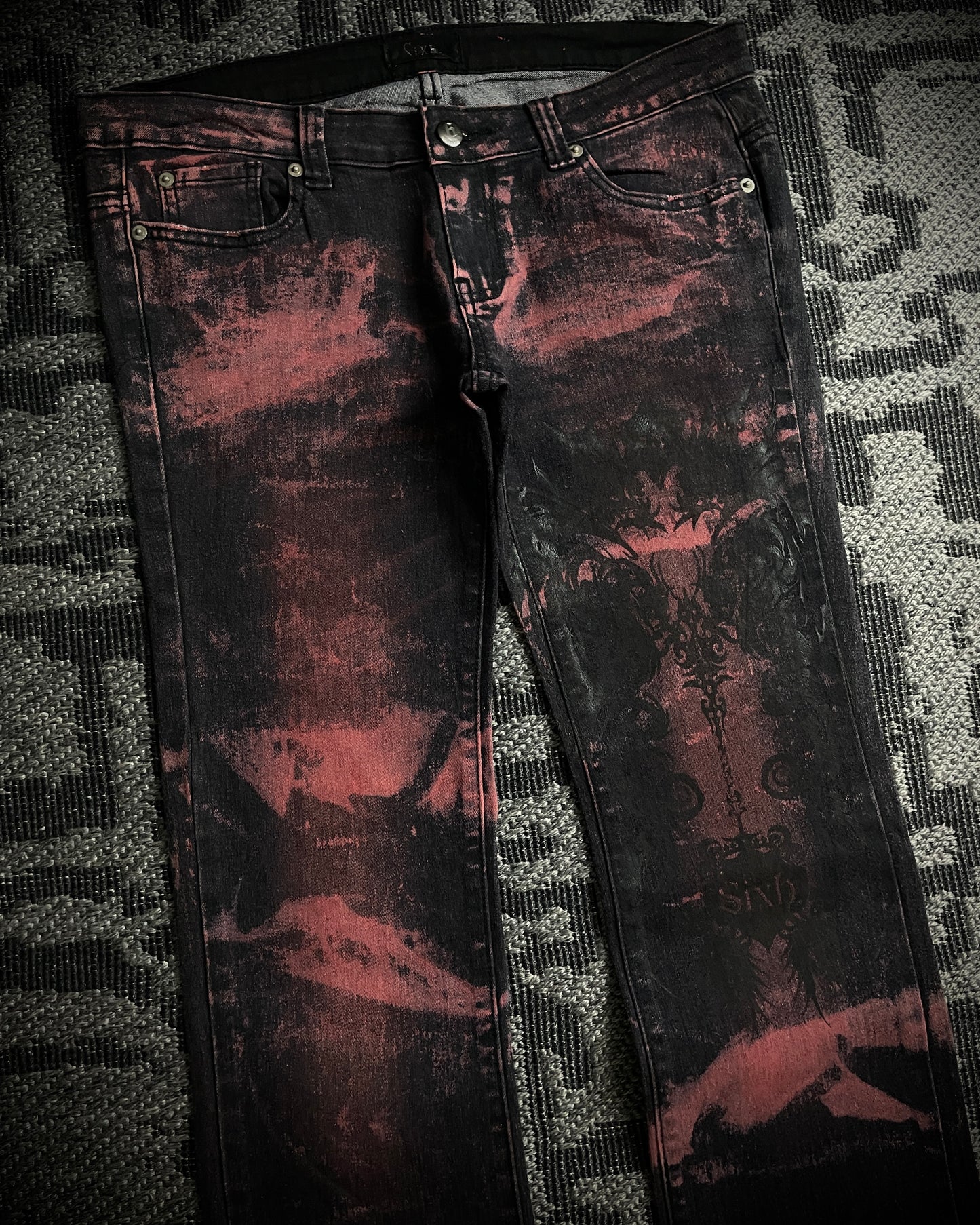 Sixh Bloodwash Gothic Print Denim