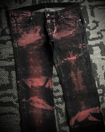 Sixh Bloodwash Gothic Print Denim
