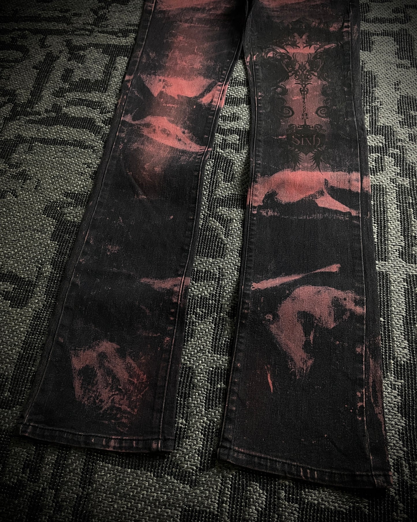 Sixh Bloodwash Gothic Print Denim