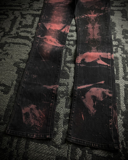 Sixh Bloodwash Gothic Print Denim
