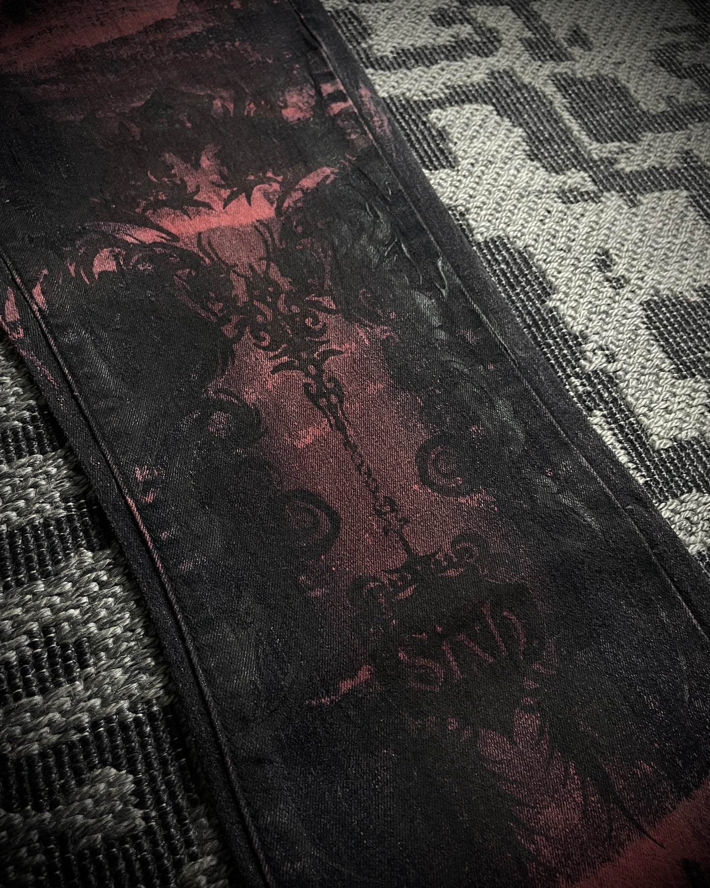 Sixh Bloodwash Gothic Print Denim