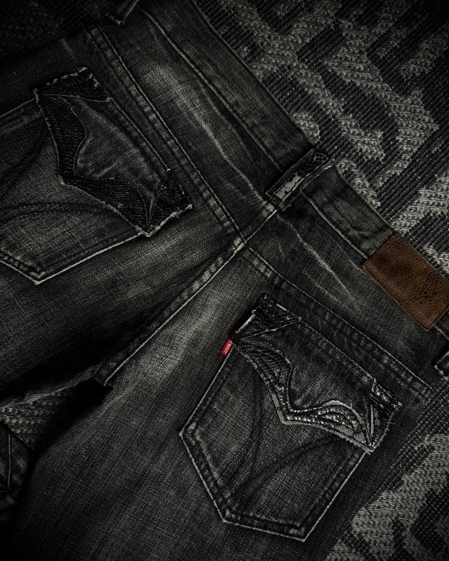 Tornado Mart Curved Panel Lace Up Flared Denim