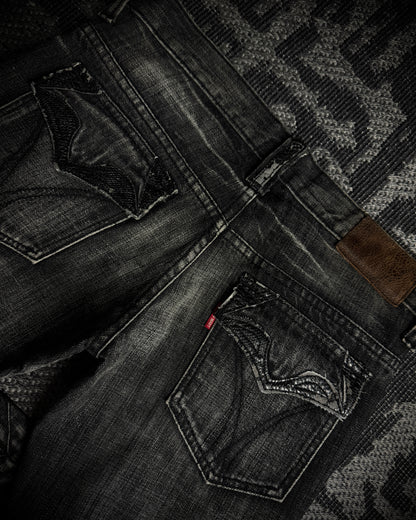 Tornado Mart Curved Panel Lace Up Flared Denim