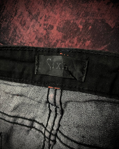 Sixh Bloodwash Gothic Print Denim