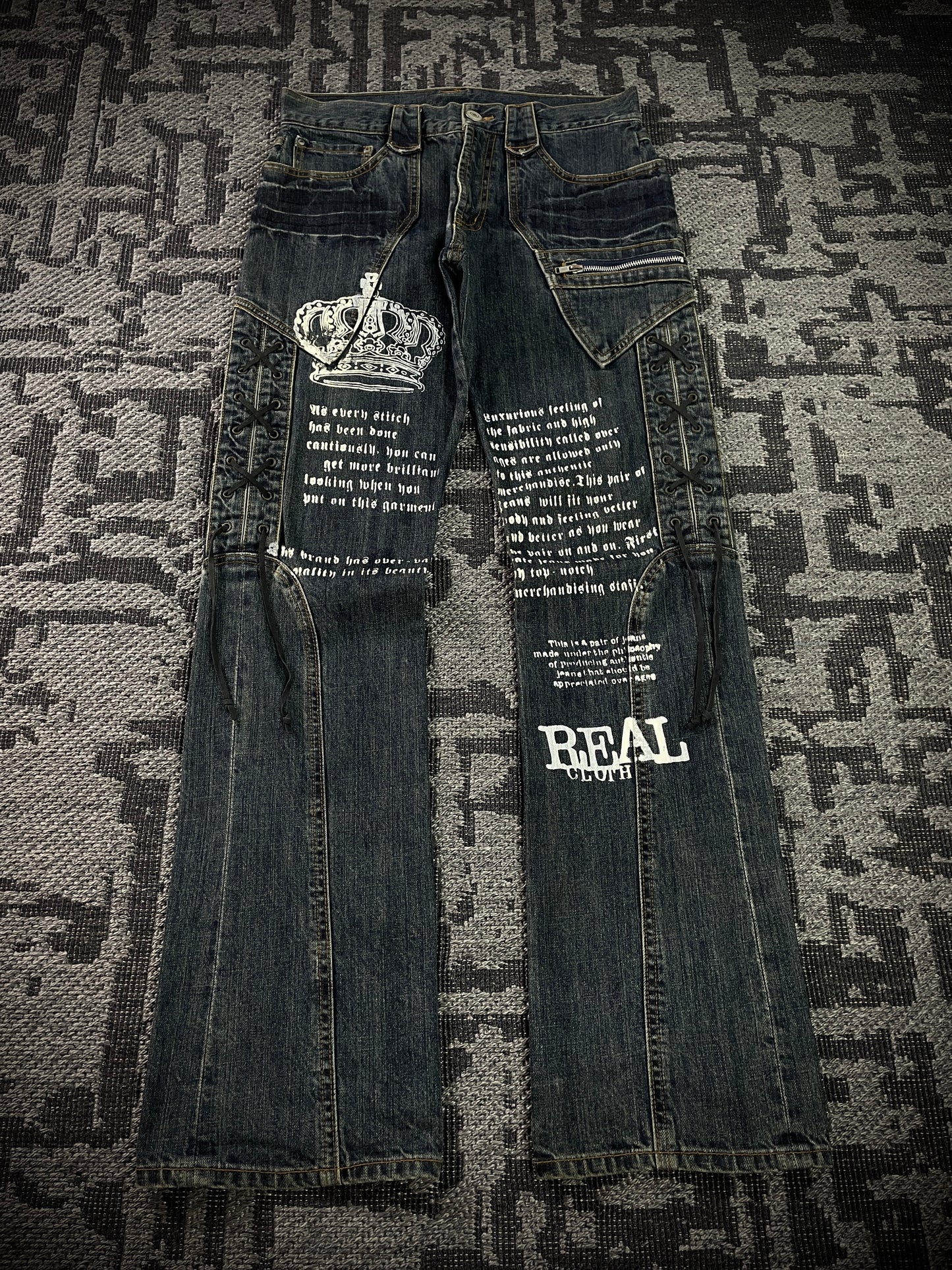 Japanese Poem Lace-Up Boot Cut Jeans