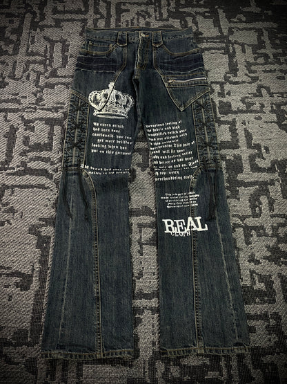 Japanese Poem Lace-Up Boot Cut Jeans