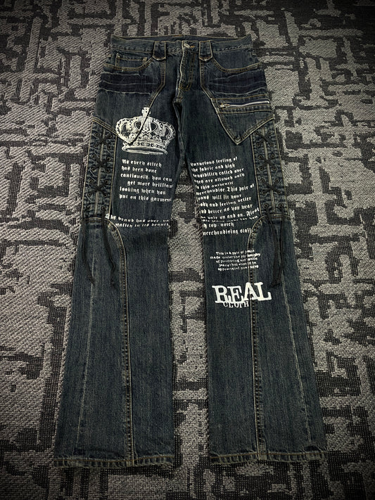 Japanese Poem Lace-Up Boot Cut Jeans