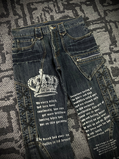 Japanese Poem Lace-Up Boot Cut Jeans