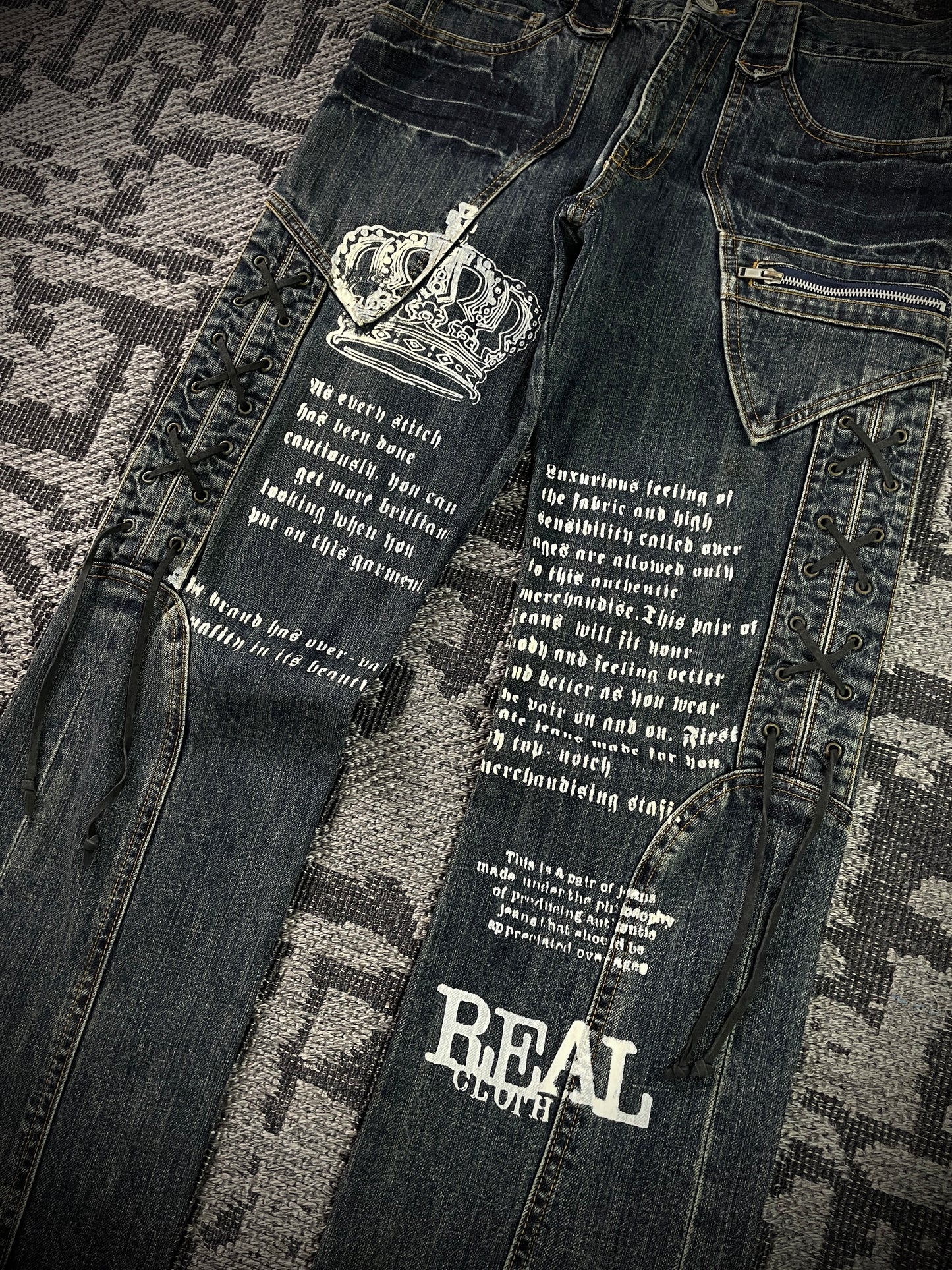 Japanese Poem Lace-Up Boot Cut Jeans