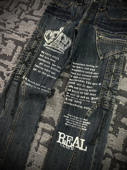 Japanese Poem Lace-Up Boot Cut Jeans