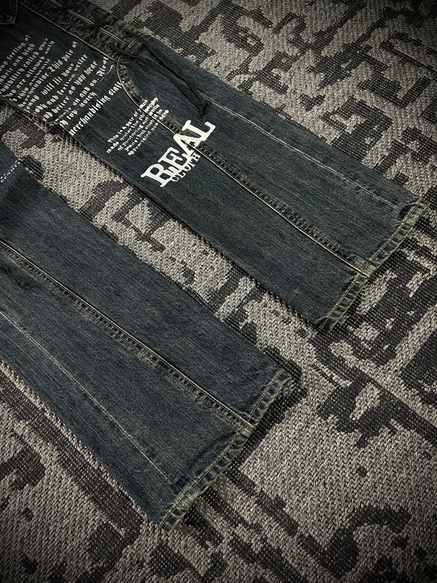 Japanese Poem Lace-Up Boot Cut Jeans