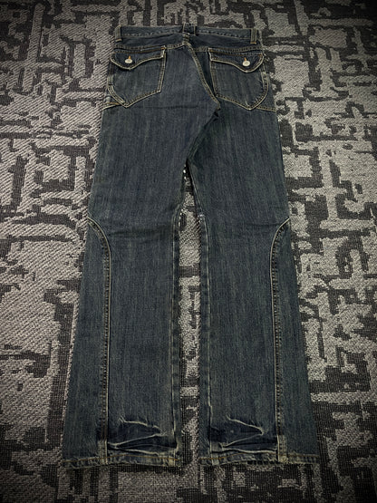 Japanese Poem Lace-Up Boot Cut Jeans